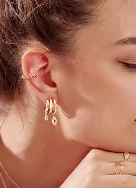 Rhinestone & Blue Stone Gold Dangle Hoops