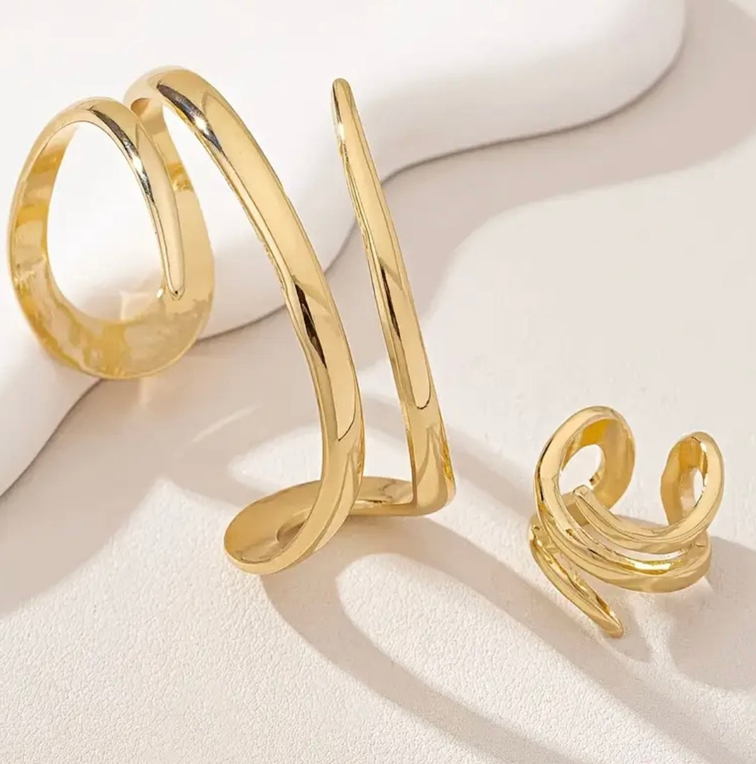 Sculptural Gold Cuff Bracelet & Ring Set