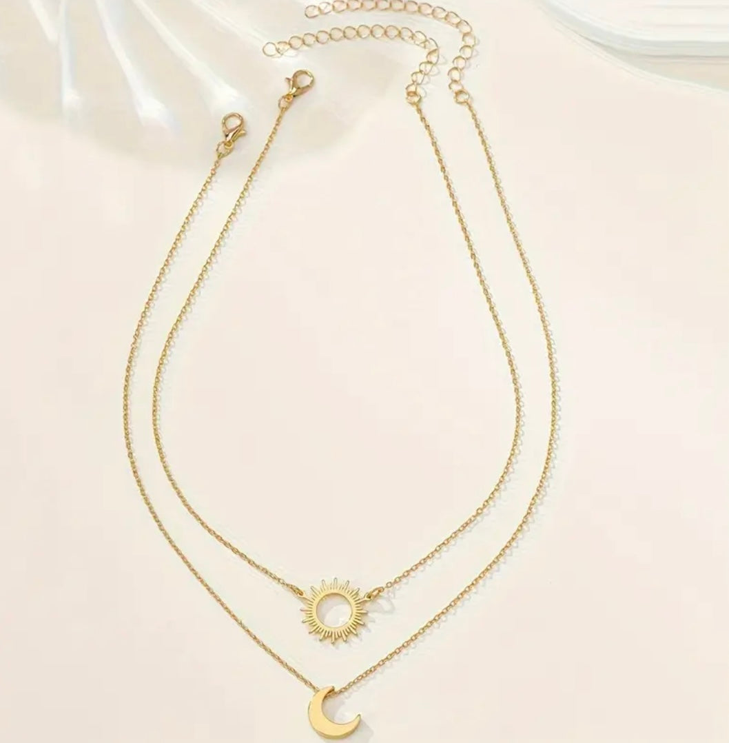 Sun and Moon Pendant Duo Necklace