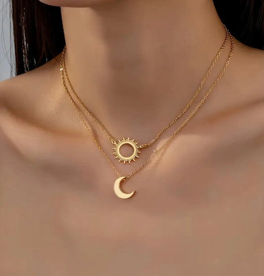Sun and Moon Pendant Duo Necklace